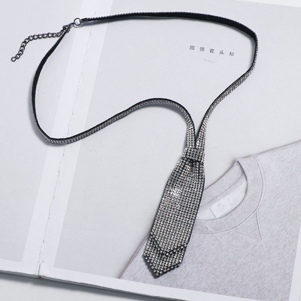 Women'S Accessories For Formal Wear - Parlak Ayarlanabilir Taşlı Kravat Çift Katmanlı